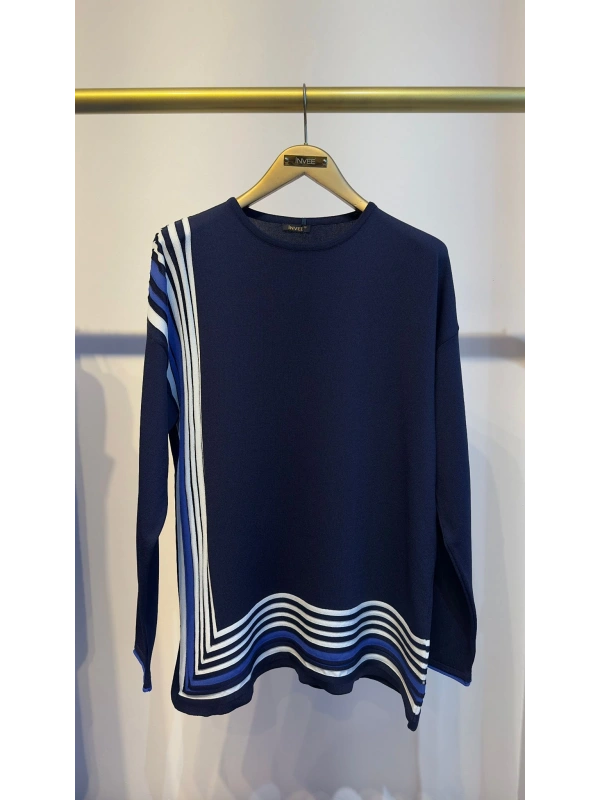 İNVEE Renk Bloklu Triko Tunik - Lacivert