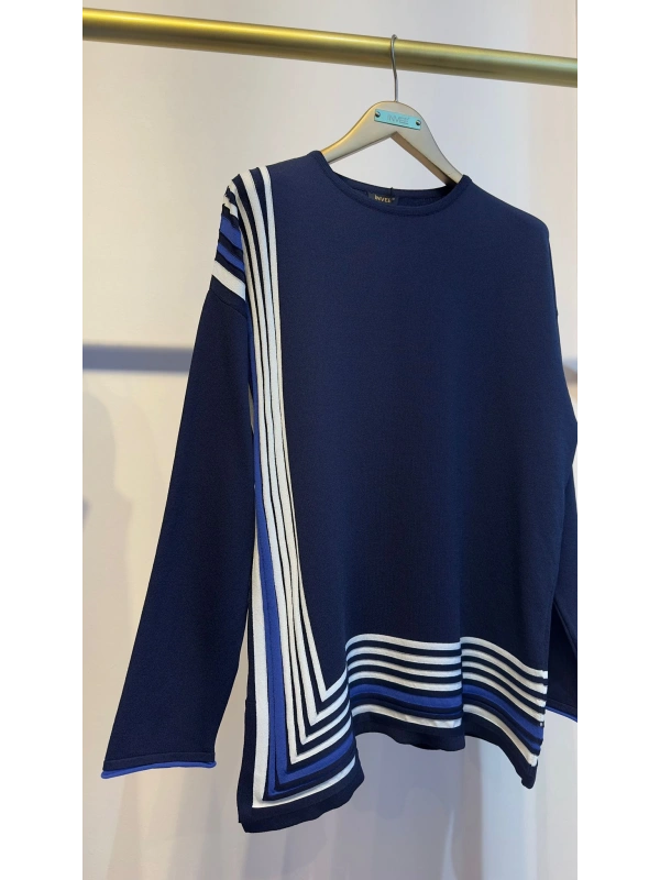 İNVEE Renk Bloklu Triko Tunik - Lacivert