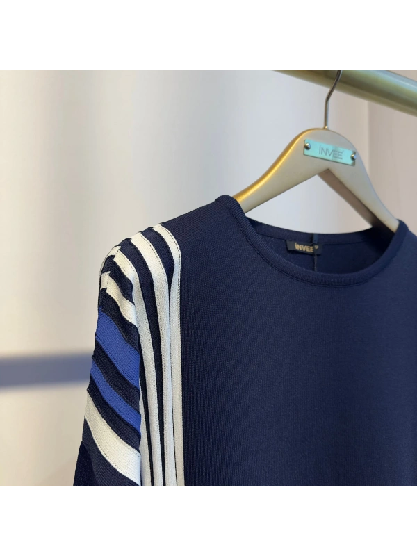 İNVEE Renk Bloklu Triko Tunik - Lacivert