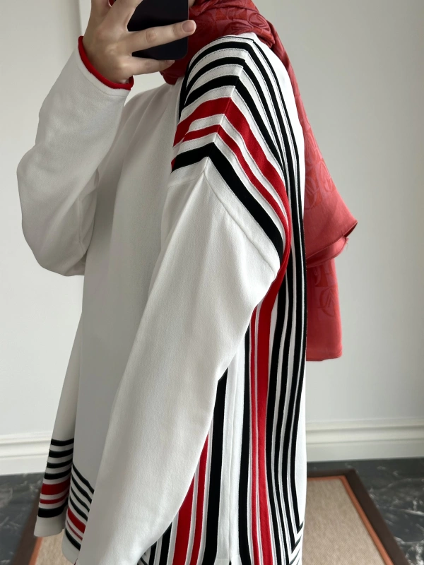 İNVEE Renk Bloklu Triko Tunik - Beyaz