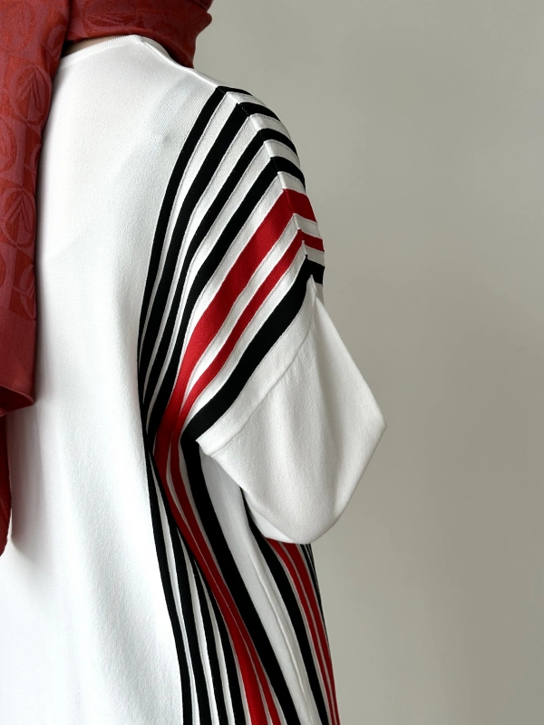 İNVEE Renk Bloklu Triko Tunik - Beyaz