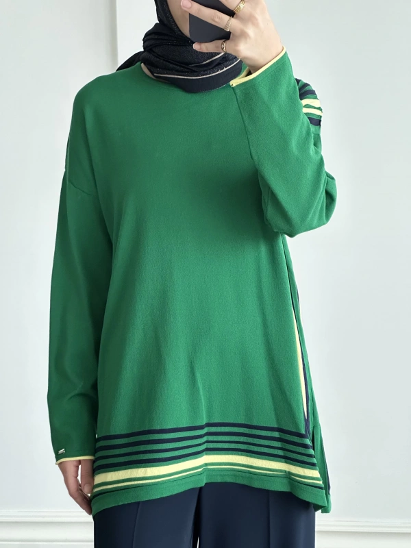 İNVEE Renk Bloklu Triko Tunik - Yeşil