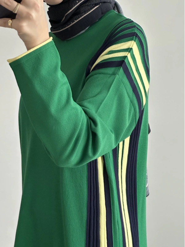 İNVEE Renk Bloklu Triko Tunik - Yeşil