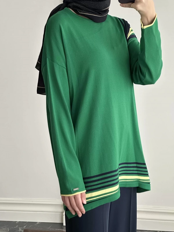 İNVEE Renk Bloklu Triko Tunik - Yeşil