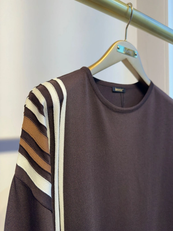 İNVEE Renk Bloklu Triko Tunik - Kahverengi