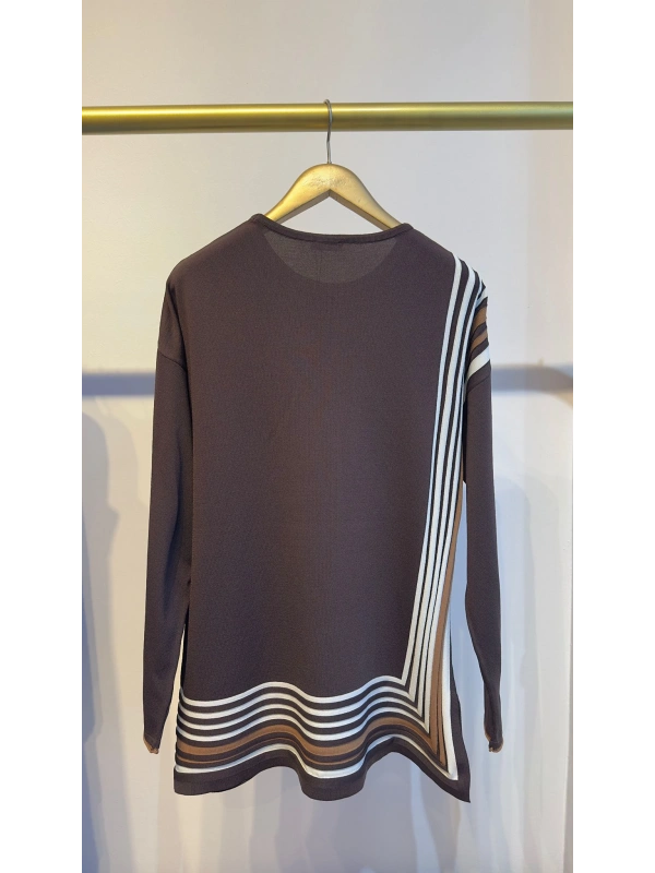 İNVEE Renk Bloklu Triko Tunik - Kahverengi