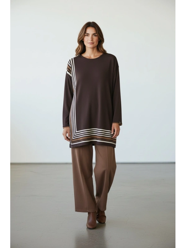 İNVEE Renk Bloklu Triko Tunik - Kahverengi