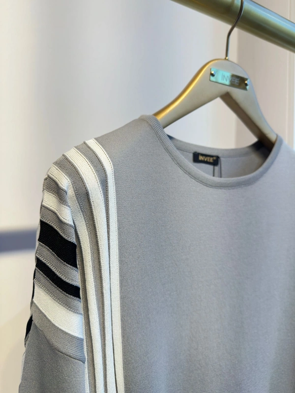 İNVEE Renk Bloklu Triko Tunik - Gri