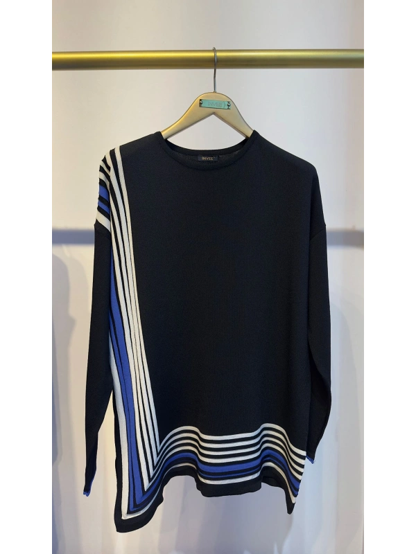 İNVEE Renk Bloklu Triko Tunik - Siyah