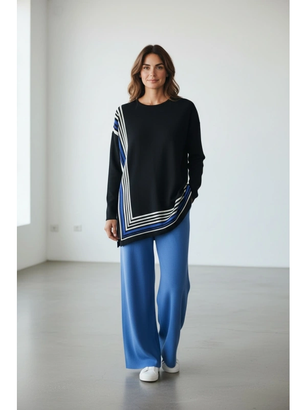 İNVEE Renk Bloklu Triko Tunik - Siyah