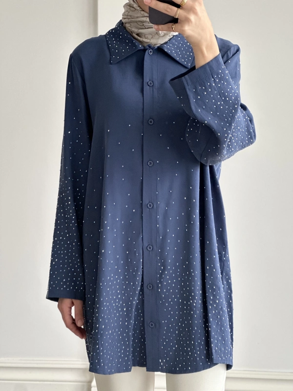 İNVEE Taş Baskılı Gömlek - İndigo