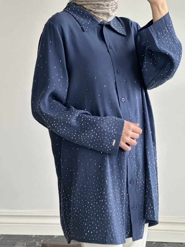 İNVEE Taş Baskılı Gömlek - İndigo