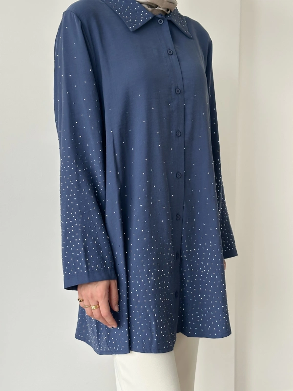 İNVEE Taş Baskılı Gömlek - İndigo