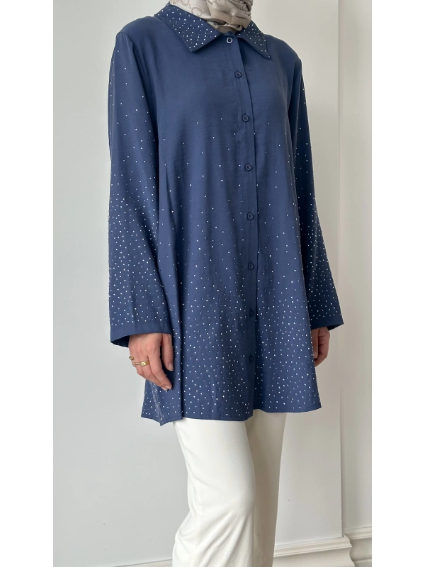 İNVEE Taş Baskılı Gömlek - İndigo