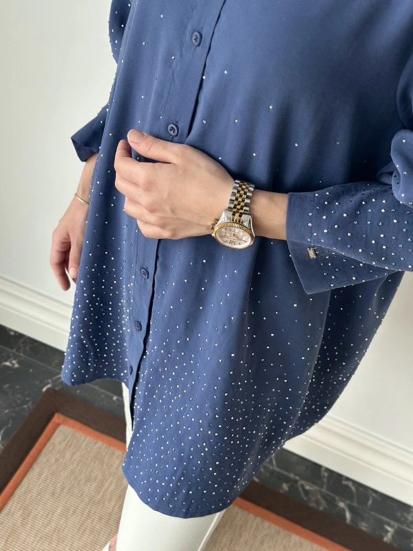 İNVEE Taş Baskılı Gömlek - İndigo