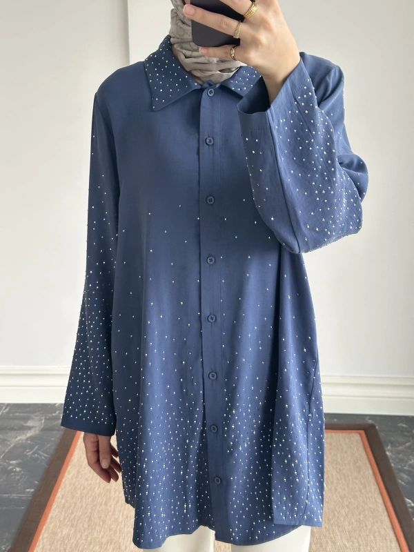 İNVEE Taş Baskılı Gömlek - İndigo