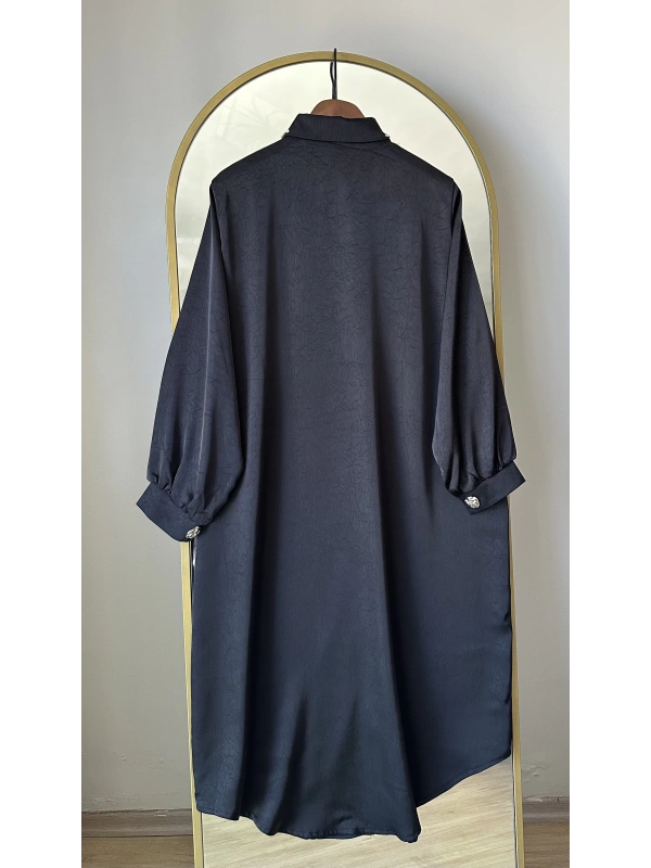 İTHAL Geniş Kalıp Uzun Gömlek/Kap - Siyah