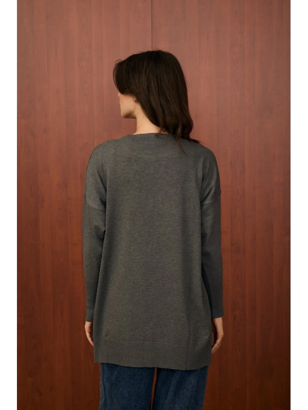 Merwish Basic Düğme Triko-Antrasit