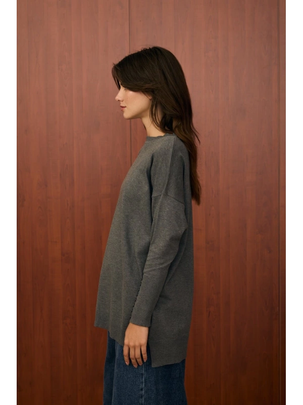 Merwish Basic Düğme Triko-Antrasit