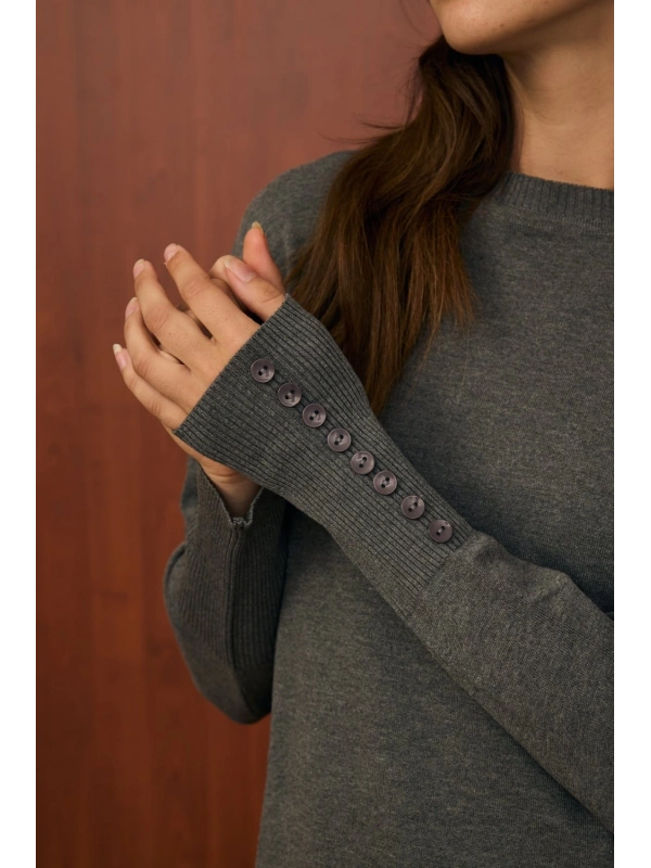 Merwish Basic Düğme Triko-Antrasit