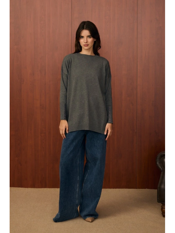 Merwish Basic Düğme Triko-Antrasit