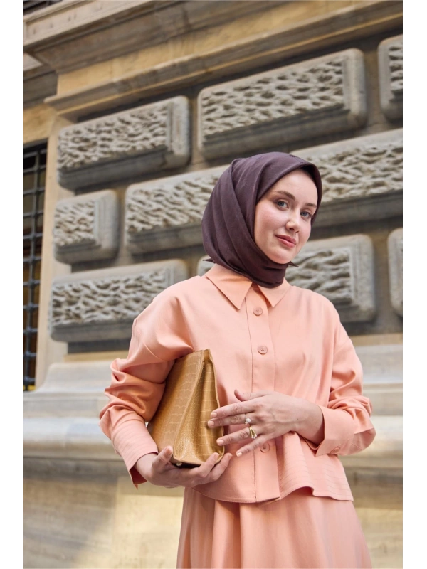 Monogram Pamuk İpek Eşarp - Koyu Kahve