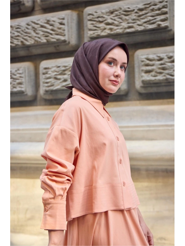 Monogram Pamuk İpek Eşarp - Koyu Kahve