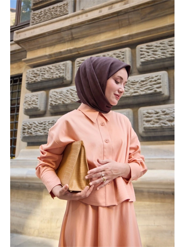 Monogram Pamuk İpek Eşarp - Koyu Kahve