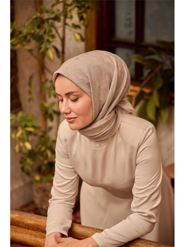 Monogram Pamuk İpek Eşarp - Gri