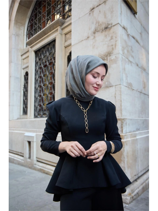 Monogram Pamuk İpek Eşarp - Gri-Yeşil