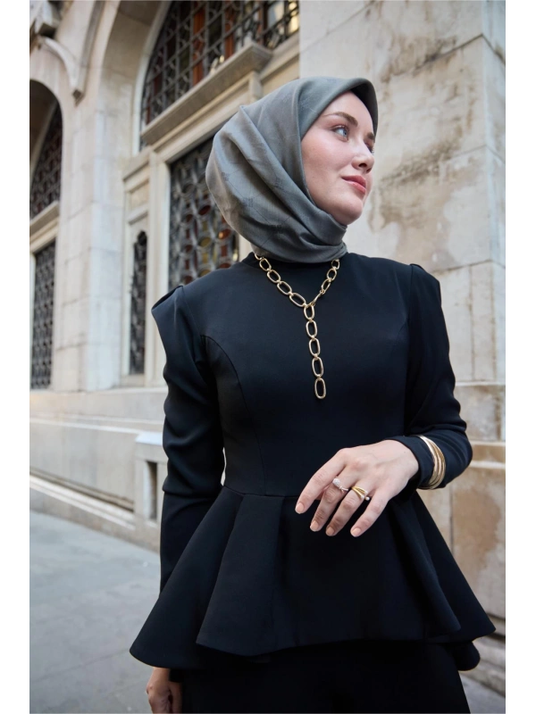 Monogram Pamuk İpek Eşarp - Gri-Yeşil