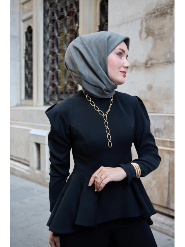 Monogram Pamuk İpek Eşarp - Gri-Yeşil