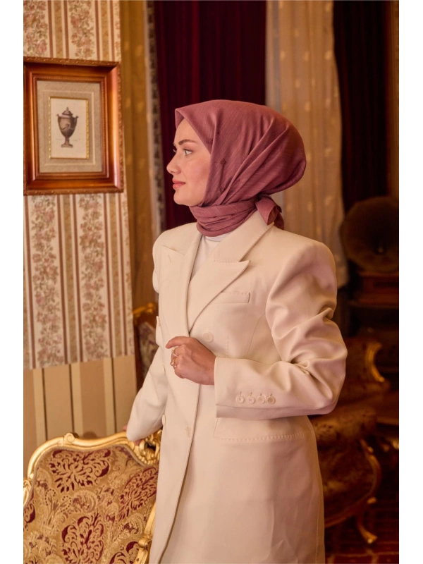 Monogram Pamuk İpek Eşarp -  Gül Kurusu