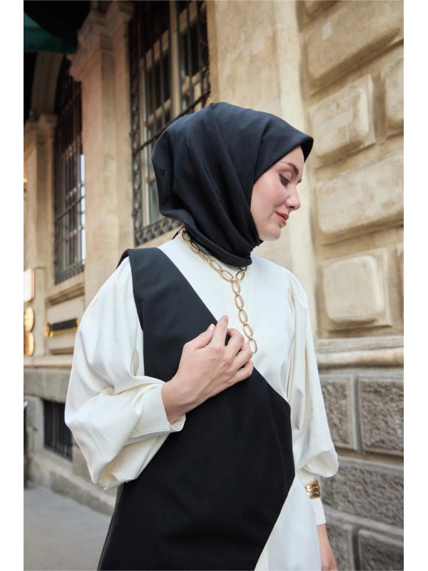 Monogram Pamuk İpek Eşarp - Siyah