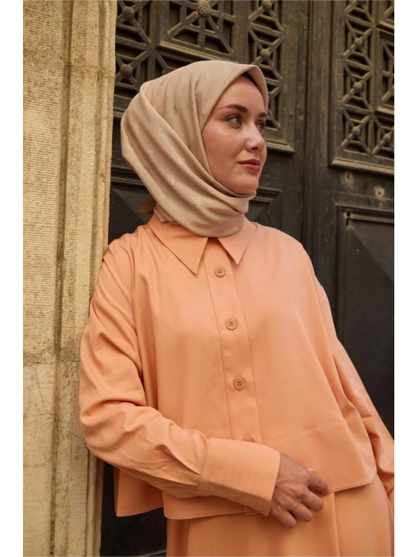 Monogram Pamuk İpek Eşarp - Bej