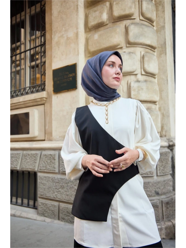 Monogram Pamuk İpek Eşarp - Morcivert