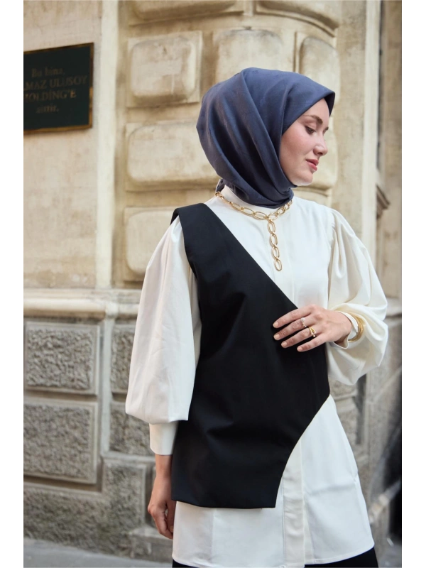 Monogram Pamuk İpek Eşarp - Morcivert