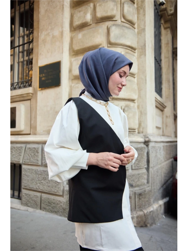 Monogram Pamuk İpek Eşarp - Morcivert