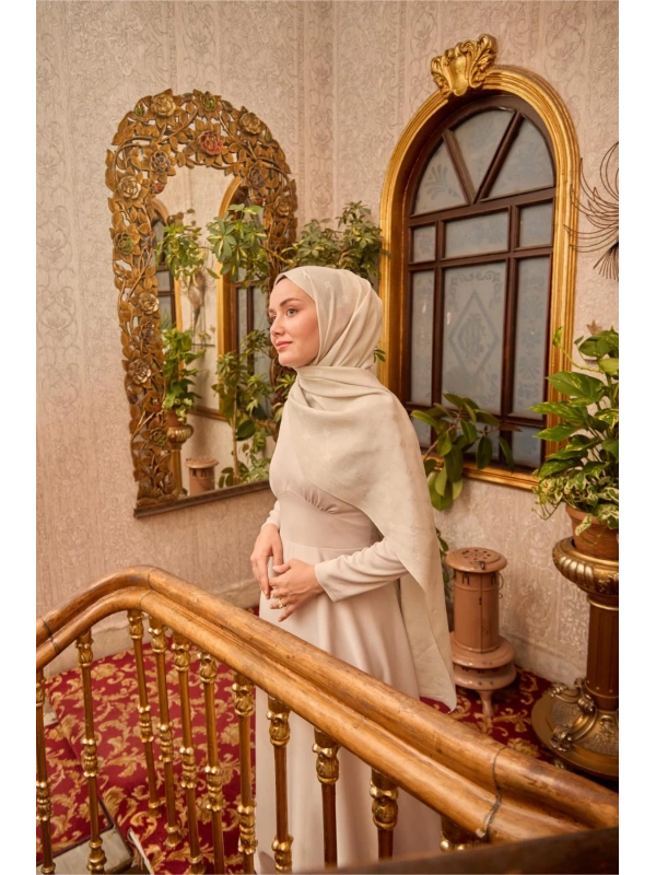 Monogram Pamuk İpek Şal - Taş