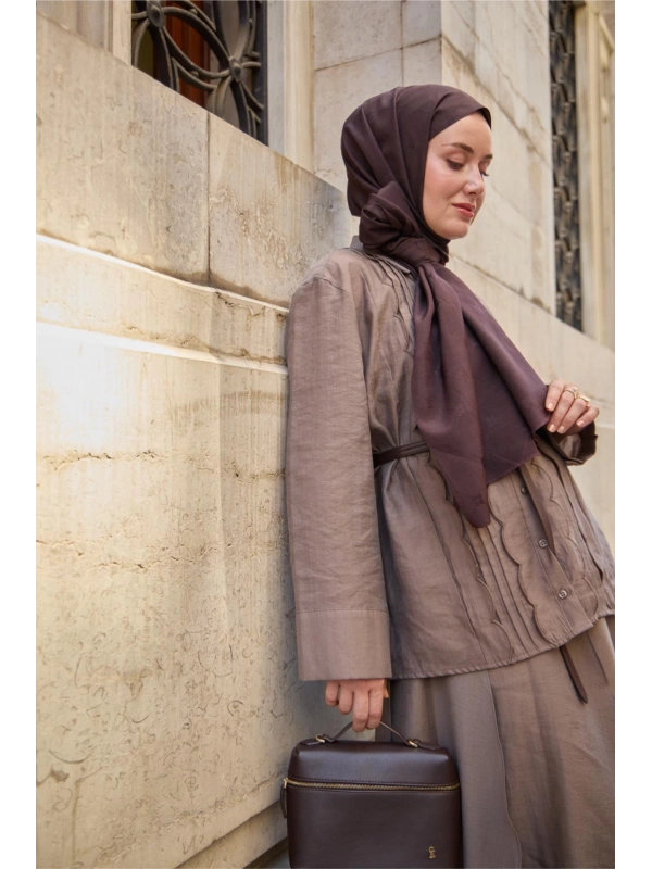 Monogram Pamuk İpek Şal - Acı Kahve