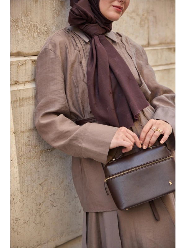 Monogram Pamuk İpek Şal - Acı Kahve