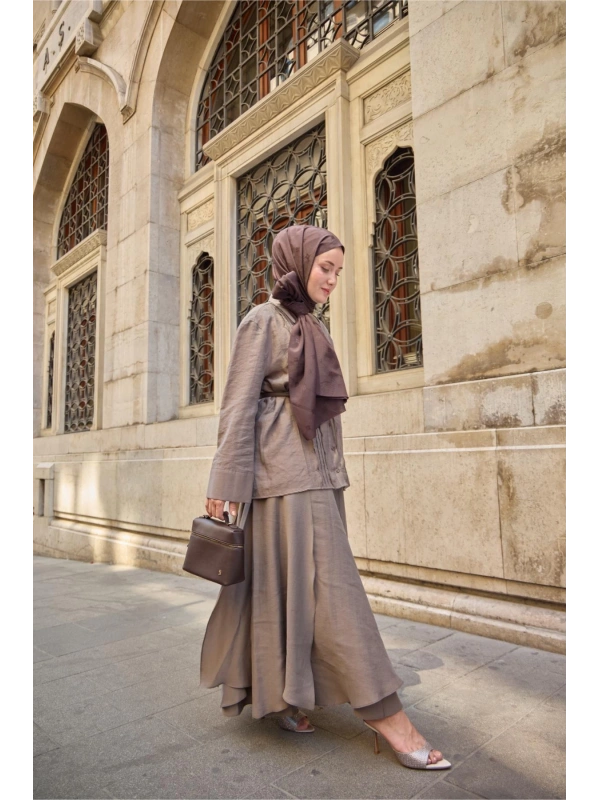 Monogram Pamuk İpek Şal - Acı Kahve