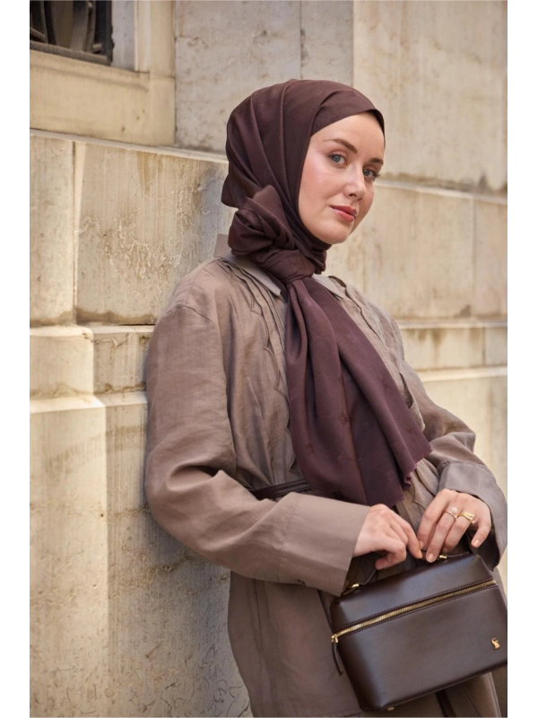 Monogram Pamuk İpek Şal - Acı Kahve