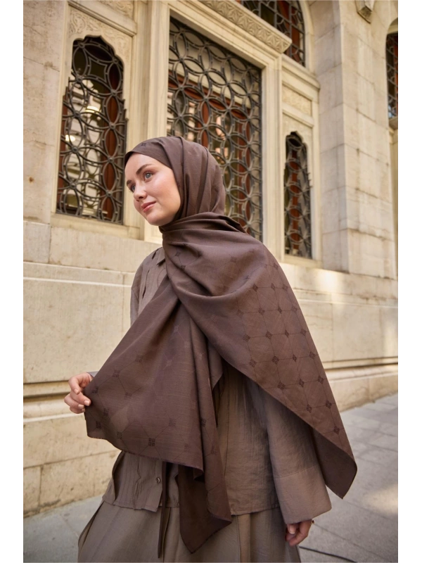 Monogram Pamuk İpek Şal - Kahverengi