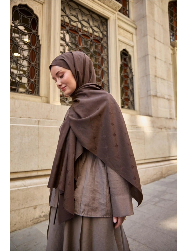Monogram Pamuk İpek Şal - Kahverengi
