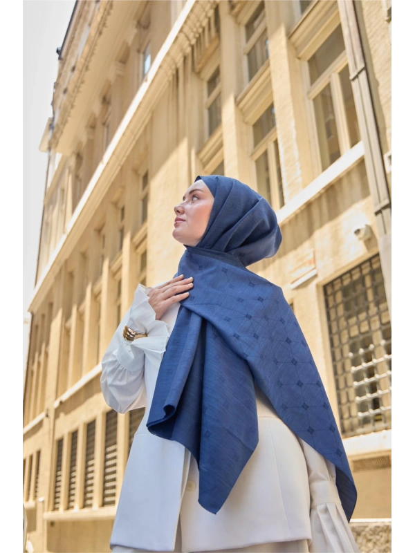Monogram Pamuk İpek Şal - Lacivert