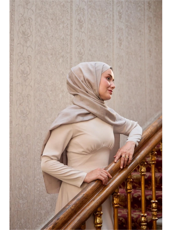 Monogram Pamuk İpek Şal - Gri