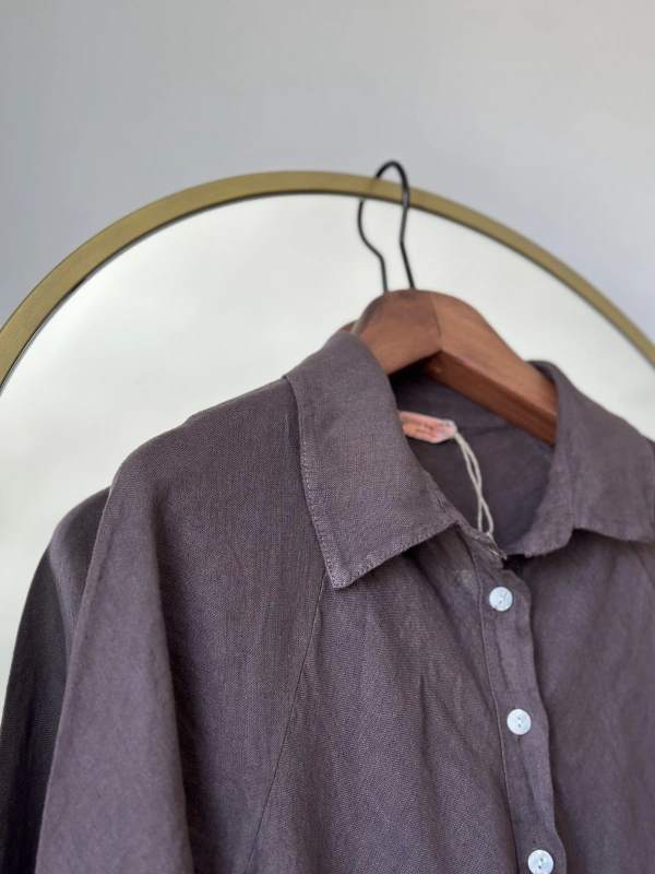 PURO LINO %100 Keten Kloş Elbise - Kahverengi