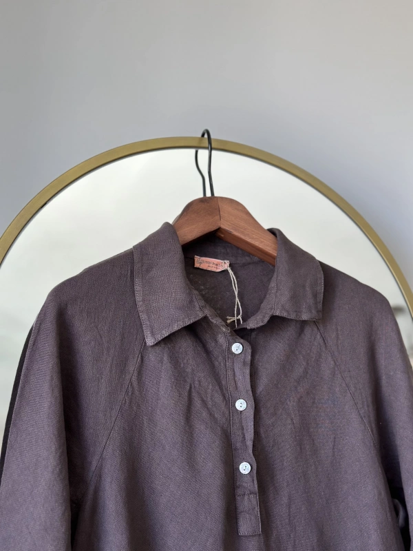 PURO LINO %100 Keten Kloş Elbise - Kahverengi