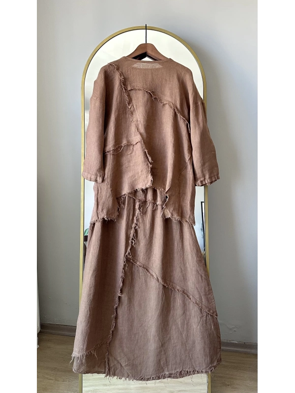 PURO LINO %100 Keten Takım - Tarçın